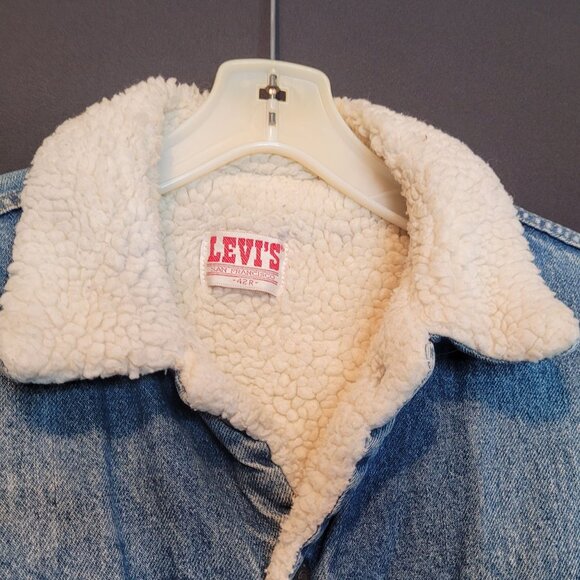Vintage 70s 80s Levi Strauss Denim Trucker Jacket Sherpa Fleece Lining Adult Lrg - Picture 9 of 12